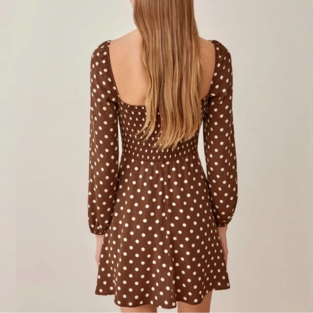 Reformation Juliette Brown Polka Dot Long Sleeve Dress - Picture 2 of 5